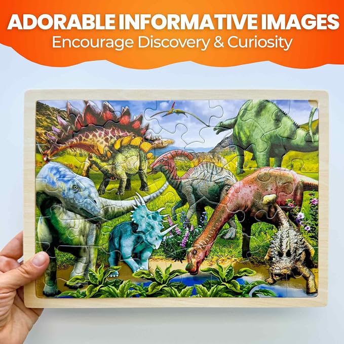 QUOKKA 4SET Puzzles for Kids Ages 4-6 - 36 Pcs Wooden Toddler Realistic Montessori Puzzles Ages 3-5 - Land, Sea, Desert, and Sky Dinosaurs Learning Games for Boys and Girls 4-8 Year Olds