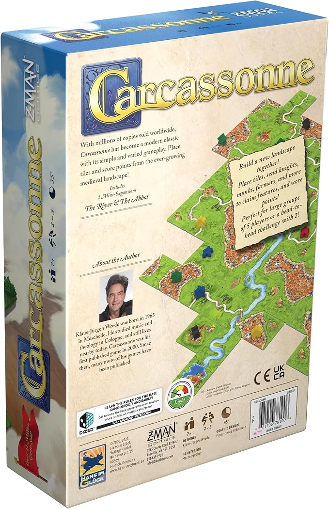 Carcassonne Board Game - Classic Tile Placement Strategy, Medieval Adventure for Adults & Families, Adult Board Games, Family Fun, Kids 8-12, 2-5 Players Ages 7+, 35 Minute Playtime