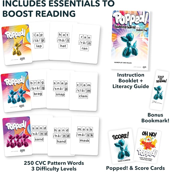 Popped! Reading Game - Learn Reading Skills in Weeks - Exciting Phonics Game for Kids Ages 4-9 - CVC Educational Game Must Haves for Preschool, Kindergarten, 1st - 3rd Grade