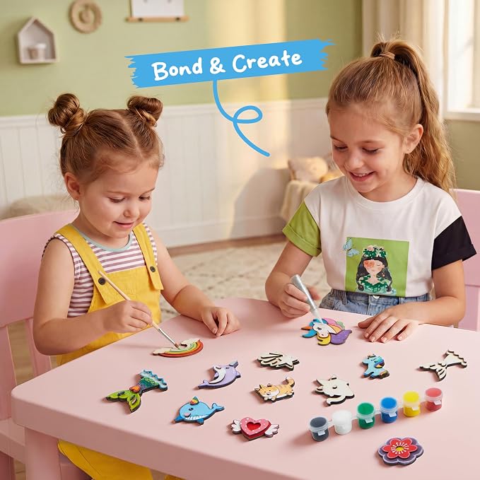 JOYIN 12 pcs Fantasy Wooden Magnets, Kids Unicorn Painting Craft, Spring and Rainy Day Activities School Art Projects, Toys for Kids Aged 3+ Birthday Easter