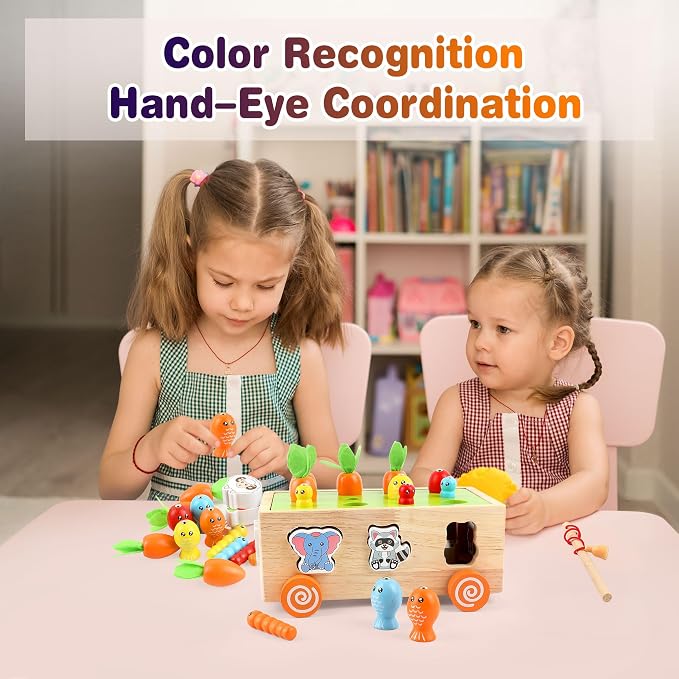 Montessori Wooden Pull Along Toy, Shape Sorting Educational Game for Toddlers 1-3 Years Old. Perfect First Birthday Gift for Baby Boys Girls, Preschool Learning Toy Develops Fine Motor Skills
