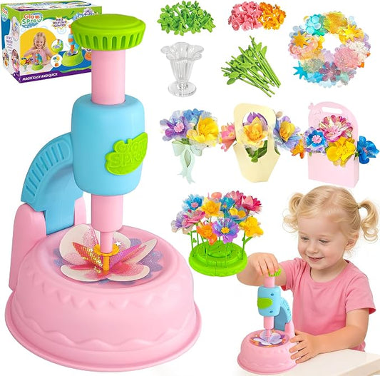 Glowsprout DIY Flower Bouquet Maker Kit with Fabric Petals for Girls, Pink | Easy-press flower maker with colorful fabric petals and stems for bouquets, baskets and creative gifts for girls ages 3-12