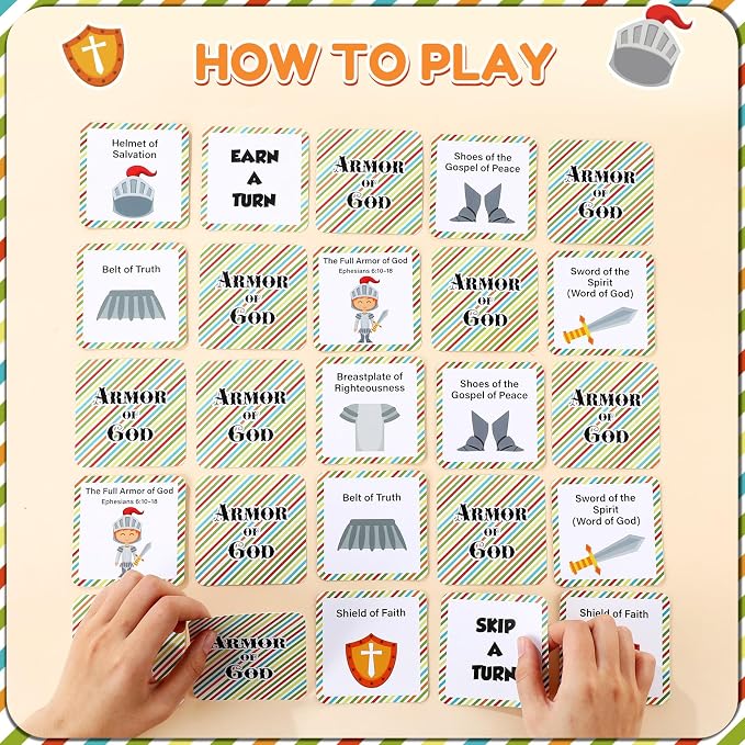 AmazingSpark 72 Pcs Armor of God Bible Memory Matching Card Games for Kids | Vbs Bible Games for Kids, Christian Games, Sunday School Educational Supplies, 2026 Vacation Bible School Activity Cards