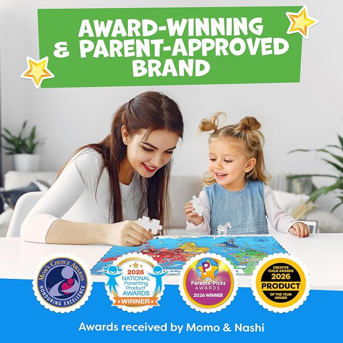 World Map Puzzle for Kids - 75pc World Puzzle with Continents, Landmarks - Childrens Jigsaw Geography Puzzles for Kids Ages 4-8, 5, 6, 7, 8-10 Year Olds - Globe Atlas Puzzle Maps Learning Games Gifts