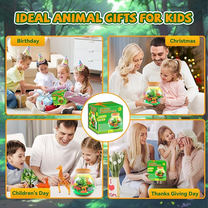 7july Animal Terrarium Crafts Kit for Kids-LED Night Light Up & Remote Birthday Gifts Toys for Girls Ages5 6 7 8 9 10 Year Old