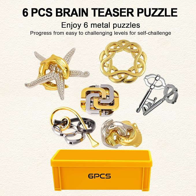 Brain Teaser Puzzles for Adults (6 PCS Metal B)