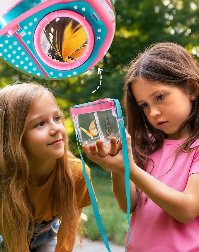 ROBUD Pink Dual Bug Catcher for Kids, Bug Catching Kit with Bag Kit, Pink Outdoor Exploration Set for Camping, Montessroi Toy for Kids Coming Closer to Nature, WRP60
