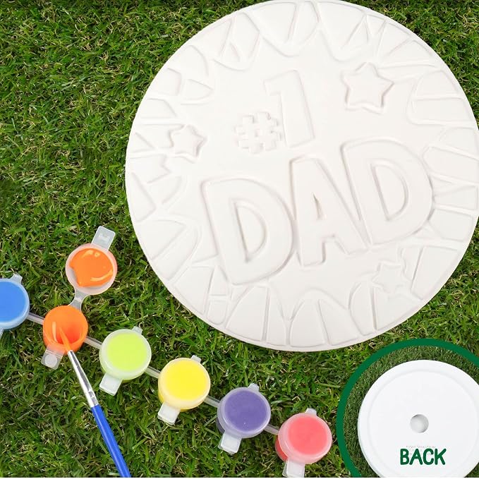 Creative Roots Paint Your Own #1 Dad Stepping Stone, Paintable Ceramic 7 in. Stone, Includes 6 Acrylic Paints & Paintbrush, Great Arts and Crafts for Kids Ages 8-12