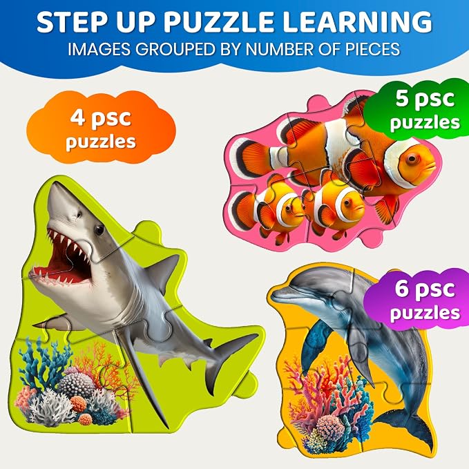 QUOKKA Step Up Magnetic Puzzles for Toddlers 1-3, Ocean Puzzle Set in One Book, Travel Games for Kids 3-5, Screen Free Toy for Toddlers and Preschoolers