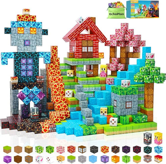 EchoPlan 150PCS Magnetic Blocks, Magnetic Building Blocks for Boys Girls | Magnet Blocks for Kids Ages 3 4 5 6 7 8 9 10, Sensory Stacking Toy Christmas Birthday Gifts for Kids, 1" Large Size
