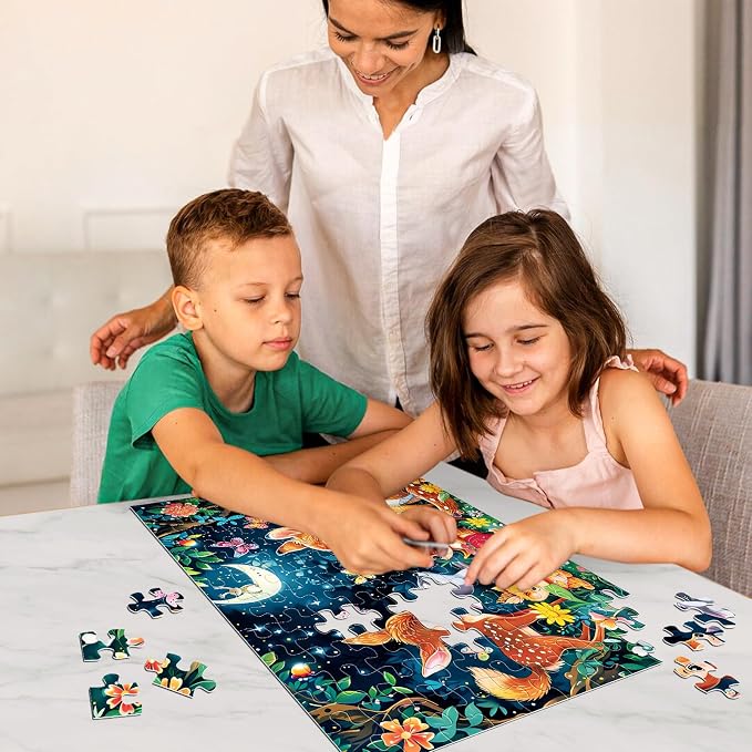 Biarek Puzzles for Kids Ages 4-8, 100 Piece Jigsaw Puzzle for Kids Ages 6-8, Cute Deer Animal Forest Puzzle for Kids Ages 4-6, Educational Learning Toys and Birthday Gifts for Boys and Girls