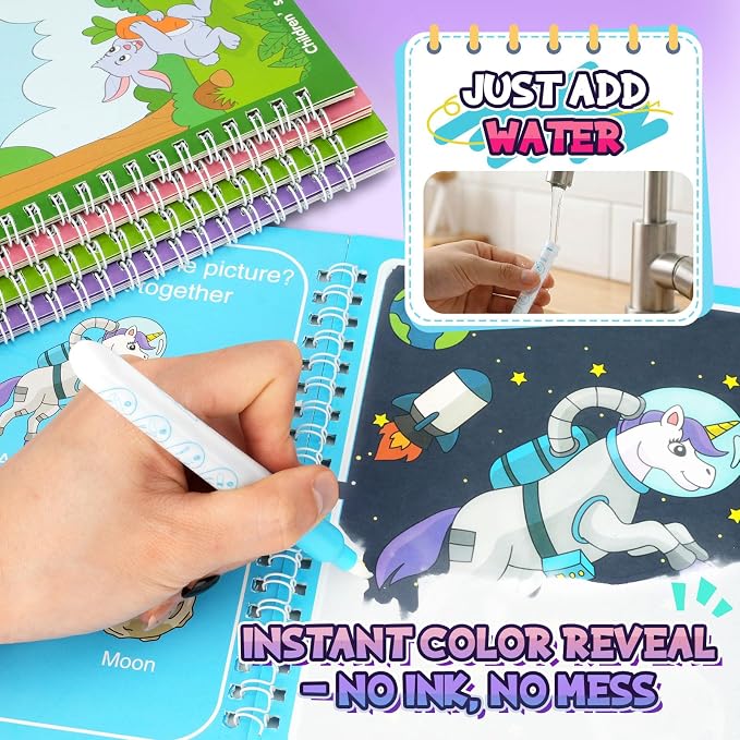 CMTOOP 5 Pack Water Coloring Books for Toddlers 1-3 - Mess Free Painting for Kids & Reusable Magic Water Activity Book - Aqua Art Travel Toys & Educational Arts and Crafts Gifts for Boys Girls Age 2-4