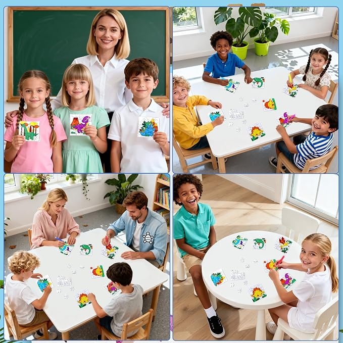 Dinosaur Puzzles for Toddlers 2-4, Dinosaur Crafts DIY Art Activities Toys | 24 Set Color Your Own Craft Blank Jigsaw, Fall Classroom Gift for Kid Adult Birthday Party Favors Coloring Game Supplies Bulk