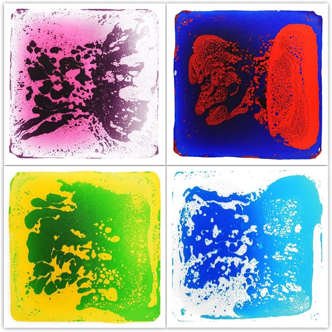 LONGKING 12" X 12" 4-Pack Sensory Floor Tiles for Activity Play Centers for Children, Liquid Tiles, Autism Sensory Poducts | Sensory floor tiles, soft liquid gel, 12"x12", color movement play mat, playroom classroom daycare, 4-pack