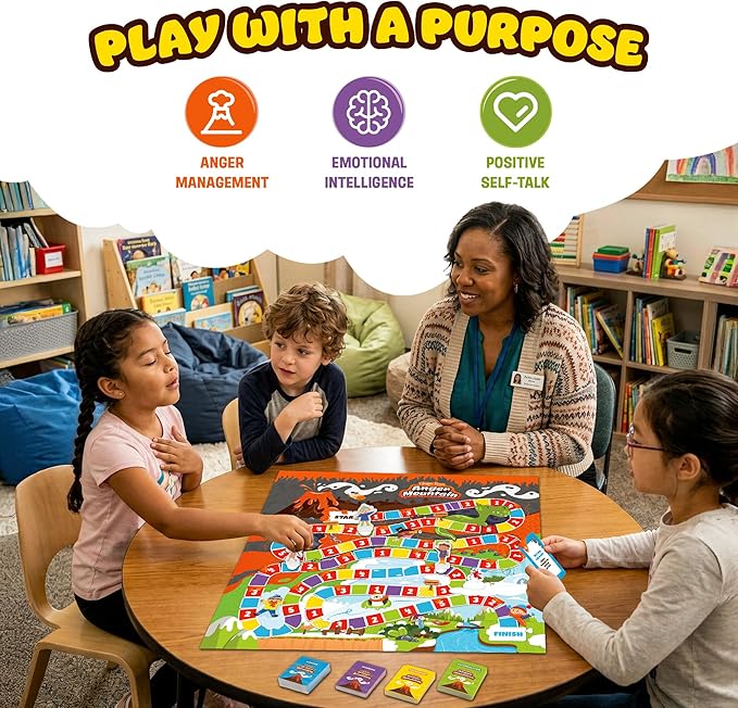ThinkPsych Escape from Anger Mountain Board Game | Anger Management Game for Kids Ages 6+ | Coping Skills and Emotional Regulation | Therapy Game for Kids | 2-8 Players