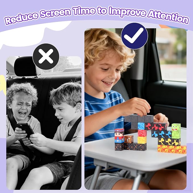 SYSKENI 35PCS Mini Magnetic Blocks Travel Set for Kids Ages 3-5 4-8 | Magnetic Blocks Travel Toys Portable Magnet Cubes STEM Learning Toys with Portable Iron Storage Box Christmas Birthday Gifts