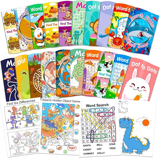 Elfew 20 Pack Small Activity Books for Kids Age 4-8,8-12, (7.1* 5.1 Inches) | Bulk Puzzles Books, Over 280 Different Brain Games, Party Favor Gift, Classroom Activity, Boy and Girl Goodie Bag Stuffers