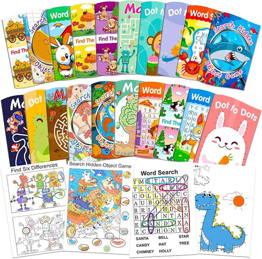 Elfew 20 Pack Small Activity Books for Kids Age 4-8,8-12, (7.1* 5.1 Inches) | Bulk Puzzles Books, Over 280 Different Brain Games, Party Favor Gift, Classroom Activity, Boy and Girl Goodie Bag Stuffers