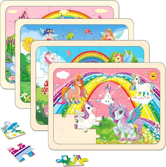 Wooden Jigsaw Puzzles for Kids Ages 4-6, 4-Pack 24-Piece Castle Puzzles Toy | Wood Puzzles Set, Toddler Brain Teaser Toys, Gifts for Boys Girls Ages 3 4 5 6