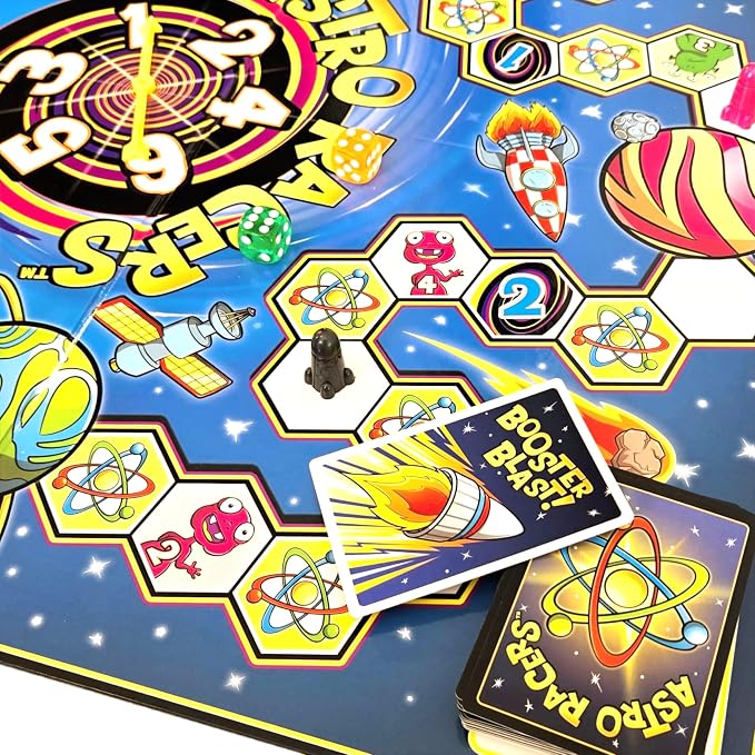 Astro Racers Board Game, Fun for Kids and Adults, 2-4 Players, Ages 5+, Solar System Racing Theme, Family-Friendly Strategy Game. Educational & Skill-Building.