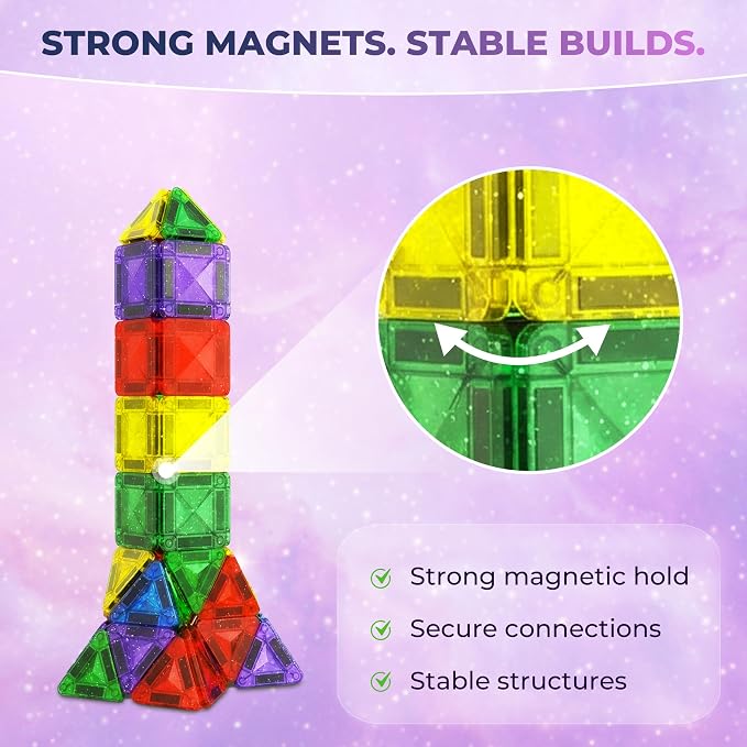 Desire Deluxe Micro Magnetic Tiles Building Blocks Toy - STEM Educational Travel Size Magnetic Blocks for Kids, Learning Sensory Montessori Toddler Magnetic Toys 3+ YO (Glitter, 18pc)