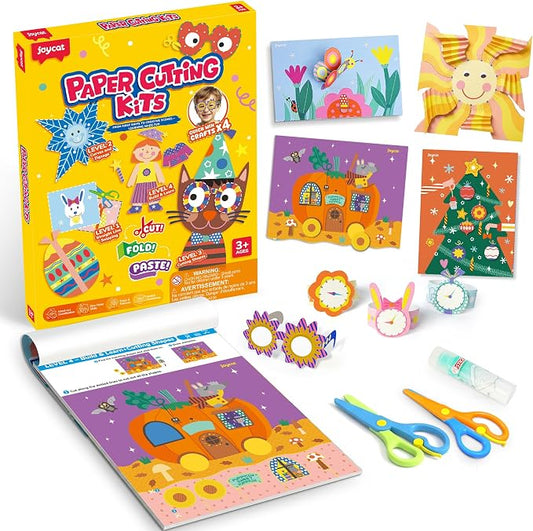 JoyCat Scissor Skills Activity Kit, Toddler Scissors Ages 3-5, Holiday | Preschool workbook with 34 holiday activities, scissors for kids and glue for festive toddler crafts across 4 skill levels.