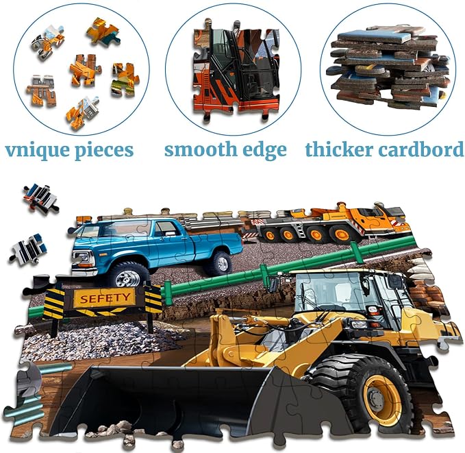 Puzzles for Kids Ages 6-8 8-10 -200 Piece Puzzles Construction Site Puzzle | Fun Bulldozer & Truck Puzzle toy .Puzzles for 6 7 8 9 10 11 12 years old boys and girls.Learning Puzzle Toy