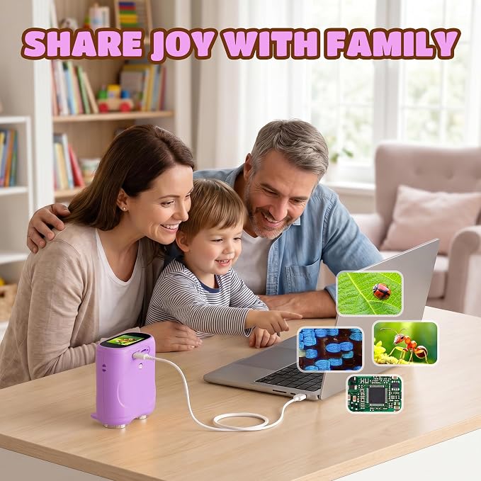 1000X Digital Microscope for Kid Handheld: 2-in-1 Telescope Portable STEM Toy - Birthday Gift for Boy Girl - Science Kits 10X Magnifying Glass for Age 3-8 8-12 USB Gadget Purple