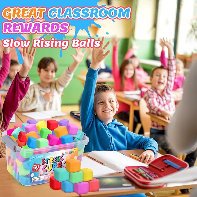 VISCOO 60 Pack Slow Rising Stress Cube, Stress Balls Fidget Squishy Toys | Squeeze Toy for Anxiety Relief, Pull Stretch Squishy Ball for Classroom Prize, Party Favors for Kids Adults