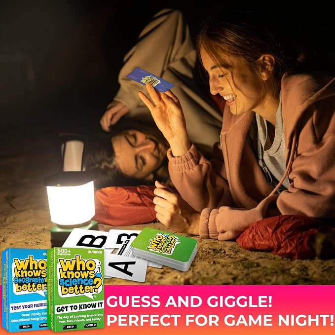 Card Games for Kids 8-12 - Set of 4 Board Family Games for Kids and Adults | Trivia Cards for Family Game Night - Who Knows It Better 2000+ Questions History, Geography, Science - Fun Card Game