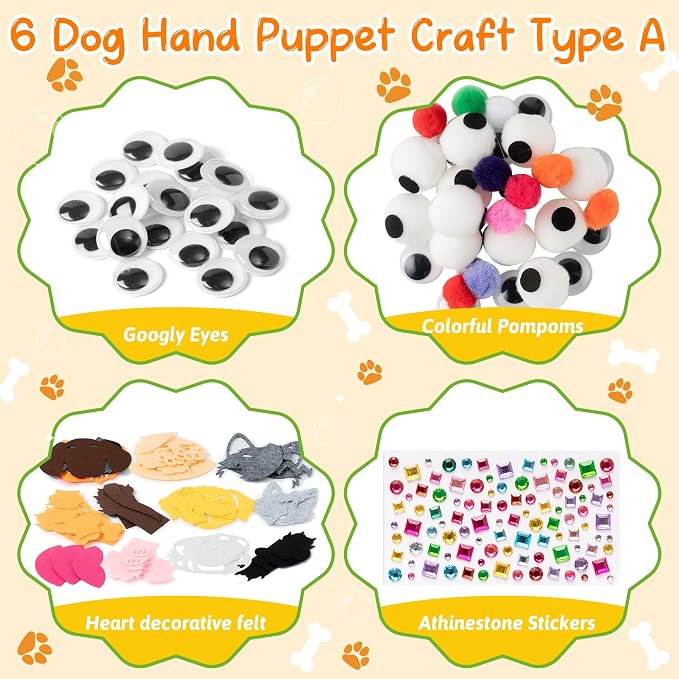 WATINC Hand Puppet Making Kit, Felt Sock Puppet Toys for Kids (Dog A) | 6 Styles, Make Your Own Storytelling & Role Play Crafts, Creative Group Activity, Party Favors & Gifts for Kids Ages 4-8