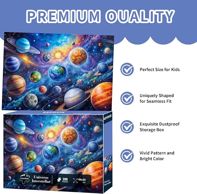 Puzzles for Kids Ages 6-8 8-10 Year Old, Solar System Planets 200 Pieces | Jigsaw Puzzles for Kids Ages 10-12, Learning Educational Toys for Boys and Girls Ages 6 7 8 9 10 11 12 Year Old