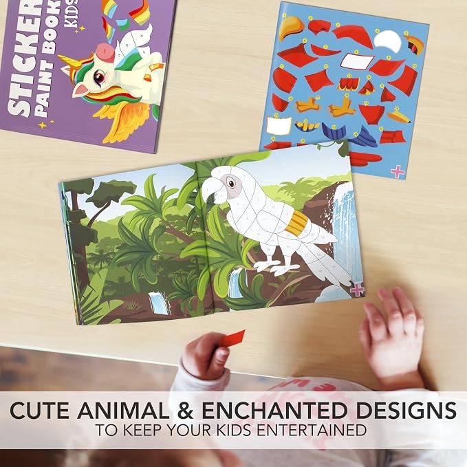 Fun Paint with Sticker Books for Kids Set of 2 - Activity for Ages 4-8 | Entertaining Sticker Activity with Vibrant Themes Keeps Kids Busy - Puzzle to Learn Shapes and Numbers at Home or Travelling