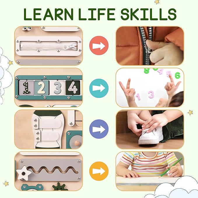 Large Montessori Busy Board for Baby & Toddlers 1-3 — 17-Inch Wooden Sensory Activity Board — Fine Motor Skills & Early Learning Educational Toy for 1 2 3 Year Old, Travel Friendly & Safe