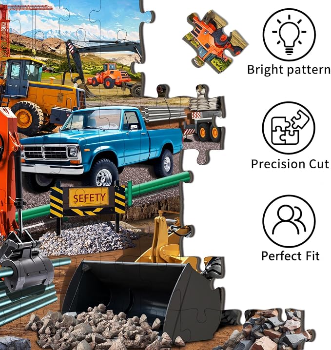 Puzzles for Kids Ages 6-8 8-10 -200 Piece Puzzles Construction Site Puzzle | Fun Bulldozer & Truck Puzzle toy .Puzzles for 6 7 8 9 10 11 12 years old boys and girls.Learning Puzzle Toy