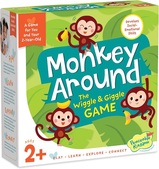 Peaceable Kingdom Monkey Around First Game for Toddlers Interactive play with Parent Ages 2+ | Active first game for toddlers—wiggle, hug and hop through 40 movement cards with a grown-up. Cooperative play, ages 2+