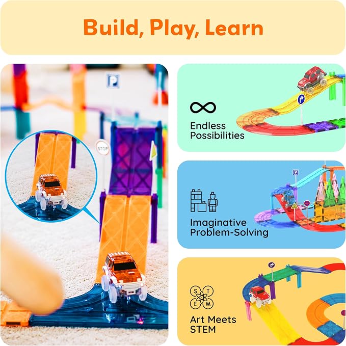 PicassoTiles 6 Piece Ramp Expansion Pack, Magnetic Tile Ramps for STEM Sets | Slope pieces add height, BPA-free non-toxic build, boosts hand-eye coordination skills, quick-connect design, screen-free fun