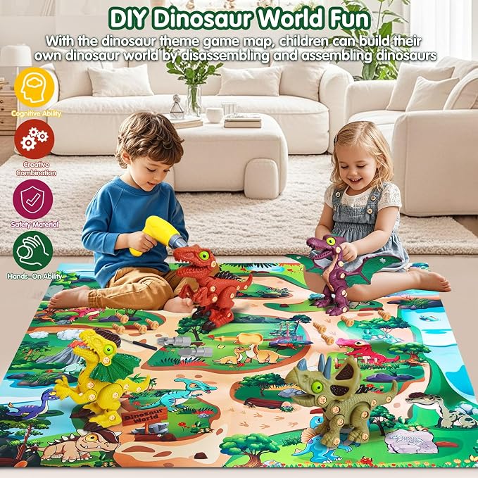 Take Aprts Dinosaur Toys for Kids Age 3 4 5 6 7 Boys with Electric Drill & Play Mat STEM Toys DIY Learning Educational Toy Ideal Birthday Christmas Easter