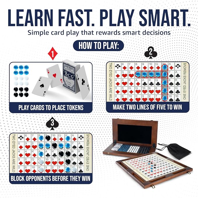 Two Lines Anyway Board Game – Strategy Game for Kids, Adults & Family, Ages 7+, 2-12 Player – Walnut Wooden Game, Handcrafted Heirloom