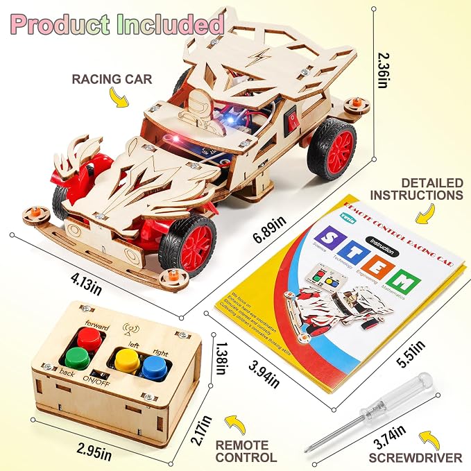 STEM Toys for Ages 8-13, Remote Control Model Car Building Science Kits | 8 9 10 11 Year Old Boys Birthday Gifts, STEM Kits for Kids Age 8-10 12-14 Crafts Projects 8-12, 3D Wooden Puzzles Girls