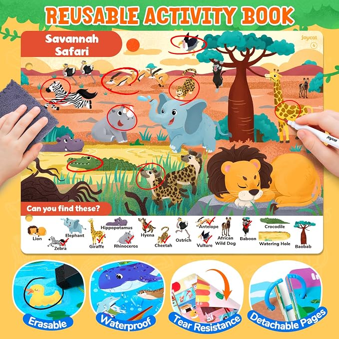 JoyCat Seek & Find Game Book - Animal Preschool Learning Activity | for Toddlers & Kids, Travel Activities Toys for Road Trip, Christmas Toys, Educational Gifts for Boys Girls Ages 3-5