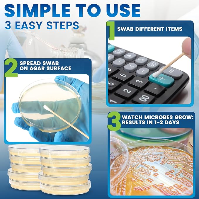 Evviva Sciences Microbiology Science Project Kit, Pre-Poured Agar Plates for Students, Agar Petri Dishes to Learn Microbiology, with Educational Experiment eBook