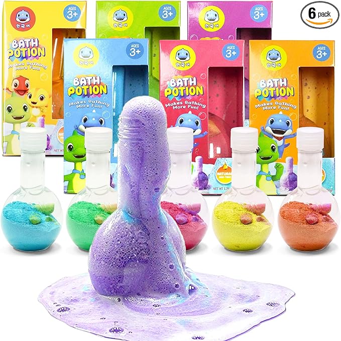 SWCANDY Kids Bath Potion, 6-Pack Fizzy Bath Bomb Science Toys, Ages 3+ | Colorful bubble bath foam creates a hands-on tub experiment for birthdays, holidays, and party favors.