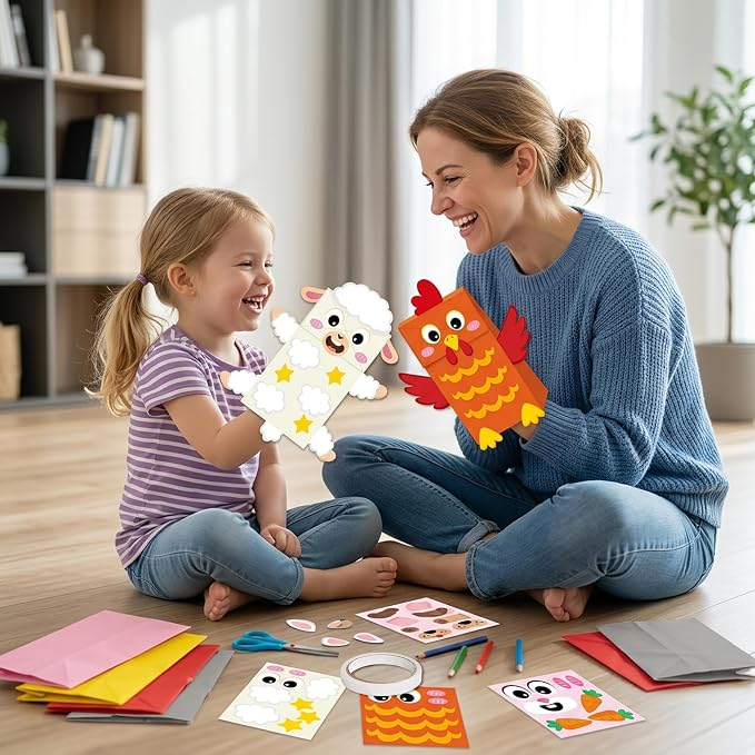 WATINC Hand Puppet Making Kit, Paper Sock Puppet Toys for Kids (Farm) | 9 Styles, Make Your Own Storytelling & Role Play Crafts, Creative Group Activity, Party Favors & Gifts for Kids Ages 4-8