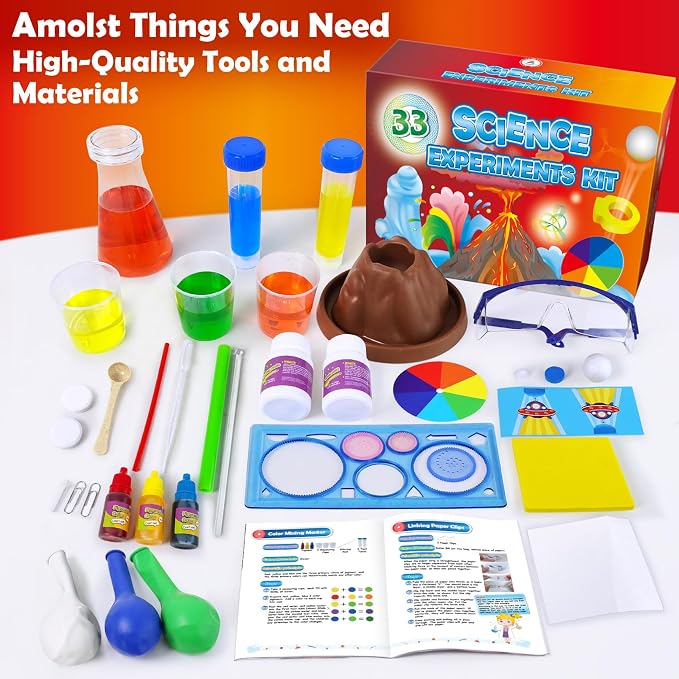 UNGLINGA 33 Experiments Science Kit for Kids | Science S.T.E.M Toys Gifts for Boys Girls Learning Educational Chemistry Set, Volcano Erupting, Scientis Kit