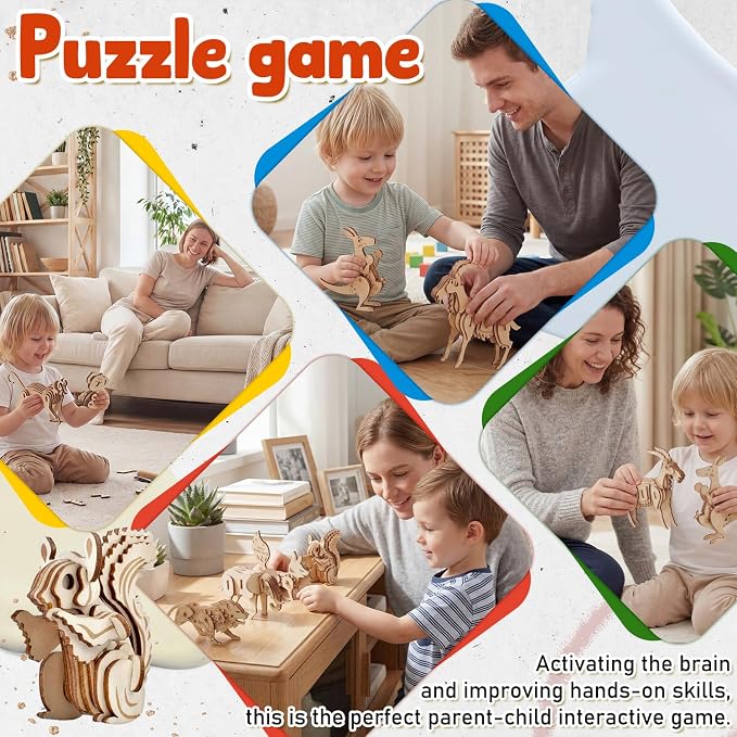 Sanwuta 12 Sets 3D Wooden Animal Puzzles for Kids Wild Animal Models | Paintable Coloring, Assembly Wood Building Kits, DIY Art Crafts Stem Toys, Educational Gifts, Party Favors for Teens Adults