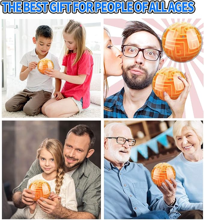 3D Maze Ball Puzzle Games Toys for Kids Age 6 7 8+ Boys Girls Gifts Ideas | Gravity Brain Teaser Puzzle Game Toy for Kids Adult, High Difficulty Challenge Maze Game for Trips, Birthday Gift (Orange)