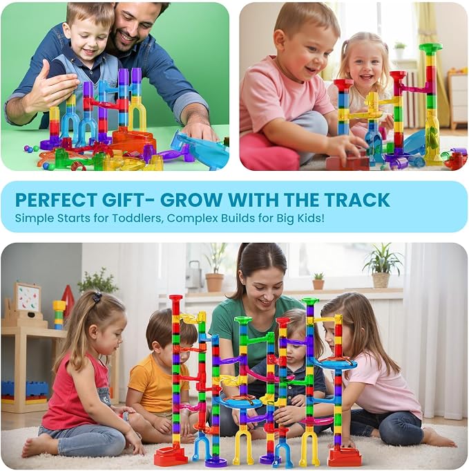 MaxTronic Glowing Marble Run, 150 Pcs Marble Race Building Blocks Construction STEM Learning Toys Perfect Christmas Birthday Gift for Boys and Girls Aged 3-12