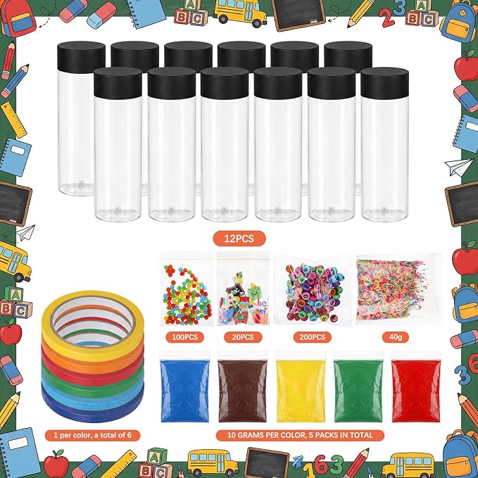 146 Pcs Adult Sensory Bottles Filler Fine Kits Sensory Bin Items Counting Sorting Supplies for Office Education Activities Include Pom Poms Pen Scissors Notebooks