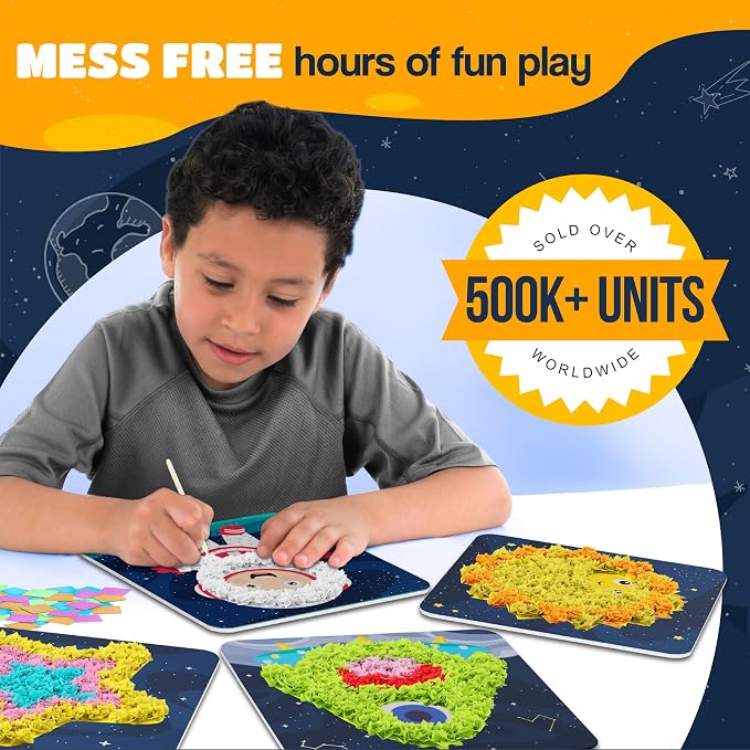jackinthebox Poke Art Space Crafts Kits for Boys Kid, Activity Toy Ages 4-8 | 1200 fabric pieces, fun travel activities & kits, birthday gift for kids & toddler, age 4 5 6 7 8 year old, flower pressing